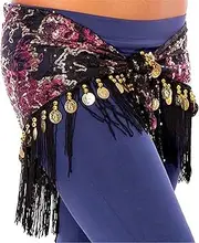 [HAMKVBPR] Belly Dance Hip Scarf Women Dance Accessories Fringes Mesh Sequins Base Triangle Belt Belly Dance for Women