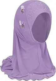 [TINAYAUE] Kids Girls Muslim Hijab Lace Islamic Scarf Shawls Turban with Flowers Hijab Chiffon Head Scarfs Head Wrap (2-7 Y)