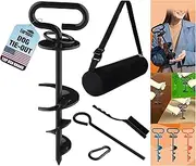 Eurmax USA Heavy-Duty Dog Tie Out Stake - Easy Installation Yard Leash Anchor for Outside, Portable Camping Ground Anchor for Large Dogs, Trampoline - 1-Pack (Black)