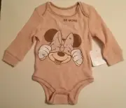 Disney Baby Girl Sz 12M Minnie Mouse Pink Thermal Waffle Knit Bodysuit One Piece
