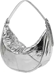 [Roymi] Top Layer Cowhide Bag Fashionable High-grade Soft Leather Crescent Bag Large Capacity Genuine Leather Messenger Bag, Silver, One Size