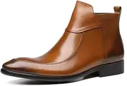 [Generic] Pointed Toe Work Boot for Men Ankle Boot Easy Care Block Heel Pull On Solid ColorsGenuine Leather Business Men's Leather Shoes
