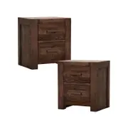 Catmint Set of 2 Bedside Tables 2 Drawers Storage Cabinet Pine Wood Grey Stone