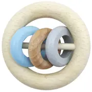 Hess Spielzeug 3-Ring Wooden 8.5cm Rattle Toy Round Baby/Infant 0m+ Natural Blue