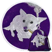 White Purple Artistic Drawing Smoking Dog Round Beach Towel