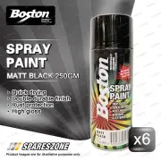 6 x Boston Matt Black Spray Paint Can 250 Gram High Gloss Rust Protection