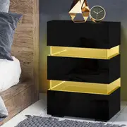 Artiss Bedside Tables 3 Drawers RGB LED Side Table High Gloss Nightstand