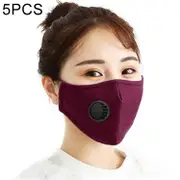 5 PCS Washable Replaceable PM2.5 Face Mask with Filter Breath-Valve - Dark Red