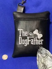 NEW Dog Poo Bag Holders "The DogFather" black zipper Swivel clip Free ship