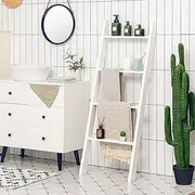 Giantex 4-Tier Wooden Blanket Ladder, Farmhouse Towel Storage Rack, Wall Leaning Ladder Shelf Stand, Decorative Blanket Shelf for Living Room, Bathroom & Bedroom, White