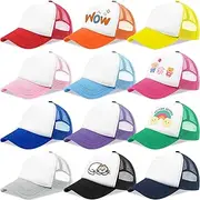 [ASMIZ] 12 Pcs Sublimation Blank Trucker Hats, Kids Adjustable Baseball Caps Bulk, Summer Mesh Cap Kids Snapback Hat for Boys Girls DIY White