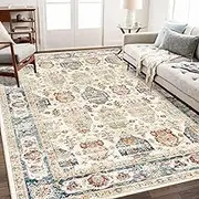 140x200cm Machine Washable Area Rug for Living Room and Bedroom Non-Slip Vintage Boho Faux Cashmere Carpet Indoor Large Durable Soft Floor Mat Low Pile Rugs with Anti-Slip Backing - Home Decor