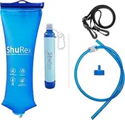 Gravity Water Filtration System, 3L Bag with Filter Straw, Hollow Fiber and Carbon Filter, for Camping and Emergency