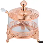 Matashi Rose Gold Plated Sugar Glass Bowl, Honey Dish Candy with Crystal Spoon