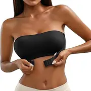 [Fiohiros] Strapless Bra for Women, Non-Slip Silicone Non-Padded Bandeau Bra, Front Snap Design Strapless Bra,Lightweight, Breathable Seamless Backless Bra