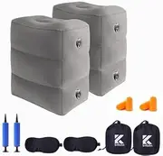 KUTABS 2Pack Inflatable Travel Pillow Plane-Adjustable 3 Layers Travel Foot Rest Airplane with Sleep-enhancing Accessories Like Eye Mask & Ear Plugs. Ideal for Car, Lounges, Offices & Planes