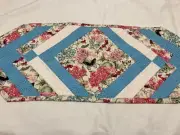 Spring Botanical Garden Quilted Table Runner 13x36 inches Blue/white