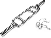 HCE Olympic Triceps Barbell Bar with Spring Collars - Solid Chrome Hammer Curl Weight Bar, Exercise Training Bar for Weightlifting, Bodybuilding, Crossfit, Fitness Gym Equipment Gear