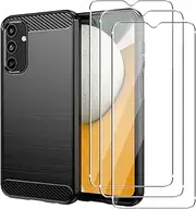 [NUCNOK] Case for Samsung Galaxy A15 + [3 Pack] Tempered Glass Screen Protectors,Silicone Soft TPU Cover,Black Slim Shockproof Case,Scratch-Resistant,Anti-Drop,Full Body Protection