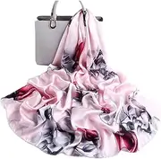 [ROBAUN] 67.7" Long Silk Scarf, Floral Print Large Scarf for Women, Retro Satin Large Shawl Women's Flowers Scarves