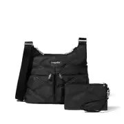 Baggallini Cross Over Quilted Crossbody Bag Black Silver