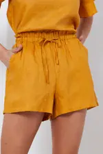Yellow Tie Up Linen Shorts Paper Bag Linen - Size 8, Women's Hw Short