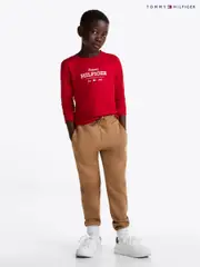 Tommy Hilfiger Red 1985 Regular Fit Monotype Long Sleeves 100% Cotton T-Shirt (AW8697) | $60
