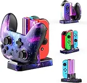 NexiGo Enhanced Charger for Nintendo Switch & Switch OLED, Charging Dock for Joy-Cons and Pro Controller with USB Type-C Charging Cable and LED Indicator, Cosmic Nebula