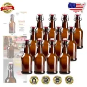 16oz Durable Amber Glass Bottles with Flip Caps - 12 Count for Home Brews
