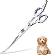 Curved Dog Grooming Scissors with Safety Round Tips, Light Weight Professional Pet Grooming Shears Stainless Steel pets Bending Scissors for Dogs Cats Pets (Blue-1 curved)