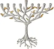 Hammered Tree of Life Menorah 13" - Aluminum Hanukkah Menorah with Copper Trim Leaves - Fits Standard 5/16” Candles