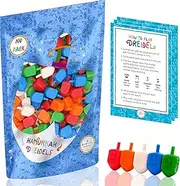 Hanukkah Dreidels Bulk Pack Multi-Color Plastic Draydels - Includes 10 Dreidel Game Instruction Cards (100-Pack)