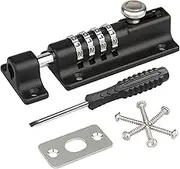 Door Slide Latch, [Heavy Duty] [Weatherproof] Spopal Barn Door Latch for Outdoor, 4 Digit Combination Lock, Keyless Gate Latch Lock, Resettable Slide Bolt Locks for Cabinet, Shed, Fence, Garage-Black