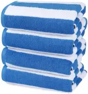 Oversized 30x60 Blue Cabana Stripe Beach Towels 4-Pack 100% Cotton