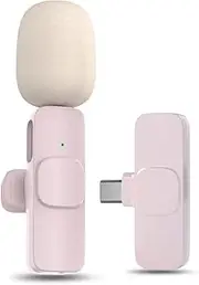 New Wireless Lavalier Microphone Portable Audio Video Recording Mini Mic for iPhone Android Live Broadcast Gaming Phone Mic Pink 1in1 for Type-C
