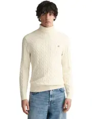 [Gant] Cotton Cable Knit Turtleneck Sweater in Cream
