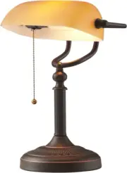 Matted Orange Glass Bankers Desk Lamp with Pull Chain Switch Plug in Fixture