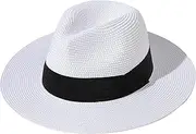 [JOYEBUY] Womens UPF50 Foldable Summer Straw Hat Wide Brim Fedora Sun Beach