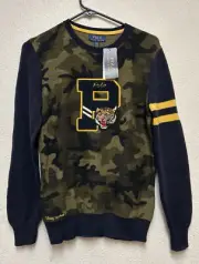Polo Ralph Lauren Boy's Pullover Varsity Football P Sweater w/ Tiger Sz L Read