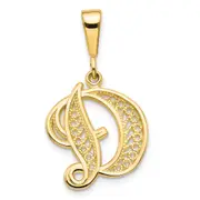 14k Yellow GoldY Polished Script Filigree Letter D Initial Pendant