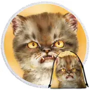 Cool Cat Art Angry Furious Kitten Round Beach Towel
