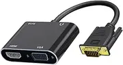 VGA to HDMI VGA Adapter, Gold Plated Dual Display Converter Splitter (1 in 2 Out ) with 3.5mm Jack Audio Cable and Charging Cable for Computer, Monitor, TV and More, Black