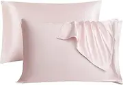 【2 Pack】 Mulberry Satin Silk Pillowcase, H HOME-MART 20"x 30" Satin Silk Pillowcases for Hair and Skin, Queen Size Pillow Case with Envelope Closure (Cream)
