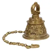 Brass Temple Bell with Chain Krishna Shiva Durga Hanuman Lakshmi Ganesha Statue