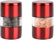 Premium Sea Salt and Pepper Grinder Set - Spice Mill with Brushed Stainless Steel, Small Portable Ceramic Salt & Pepper Shakers (2-Pack) (Red)