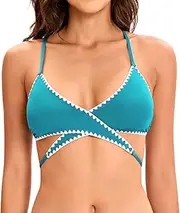 [Lucky Brand] Women's Shell Stitch Wrap Bikini Top, Adjustable, Tie Back, Swimwear Separates