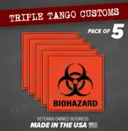 BIOHAZARD Sticker (Pack of 5) Vinyl ORANGE Decal 4" x 4" NOT FLORESCENT