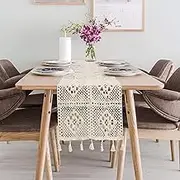 MOREBEST Natural Beige Macrame Table Runner Cotton Crochet Lace Boho Wedding Table Runner with Tassels for Bohemian Rustic Wedding Bridal Shower Home Dining Table Decor