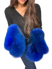 Giant Fox Fur Mittens Saga Furs Royal Blue Color Fur Gloves Regular Women's Size