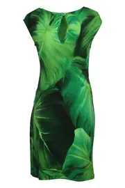 Leaf Print Body Con Dress--VER-PRI-MLF-GRE